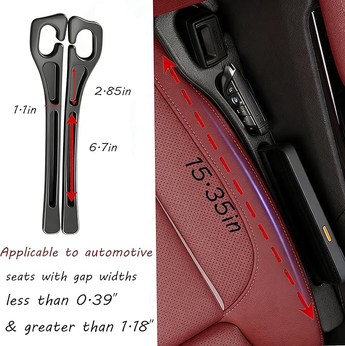 Seat Gap Filler - 2 PCS Car Seat Gap Filler Organizer for Storing Phones Keys Cards, Between Seat Car Gap Filler for Cars & SUVs (Black)