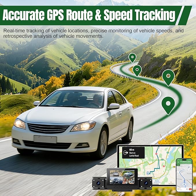4 Channel Dash Cam,360° All-Around View Front Rear Left Right Inside Car Camera,3" IPS Screen,4-Way Dash Cam with 24H Parking Mode,Built-in GPS,8 IR Night Vision,G-Sensor,Free TF Card Included