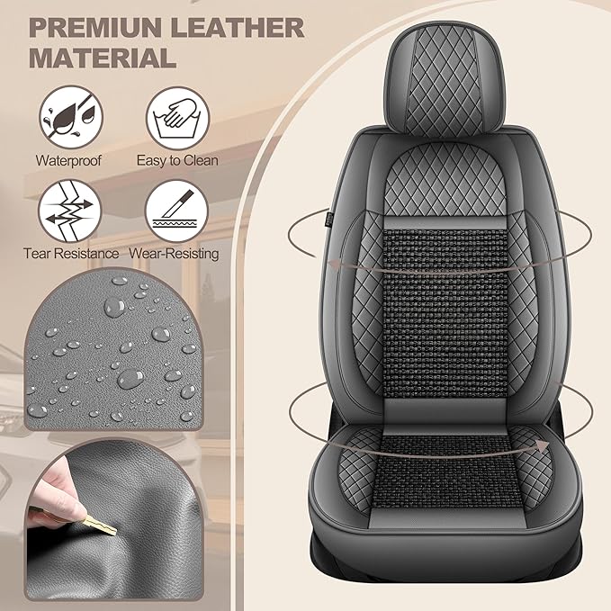 TTX LIGHTING for Nissan Maxima 2011-2023 Car Seat Covers, Breathable Ice Silk & Leather Seat Protector, Cool & Anti-Sweat for Long Driving, Airbag Compatible, 2 Front Seats (Black&Gray)