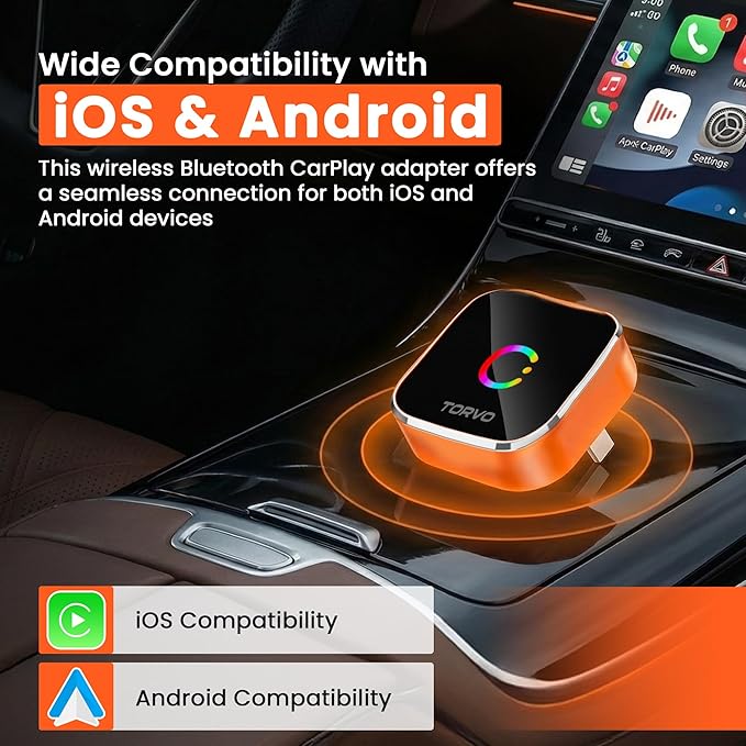 TORVO Mini Wireless CarPlay Adapter for Car Wireless Android Auto, Plug & Play USB-A/USB-C, 5GHz WiFi, OTA Update, CarPlay Adapter for iPhone, Wireless Car Play Dongle Compatible with 99% Cars