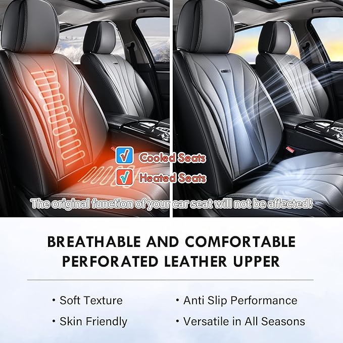 Coverado Car Seat Covers, 5 Seat Front and Back Seat Covers, Waterproof Seat Cover Full Set, Leather Seat Cover for Cars, Car Seat Protector, Car Seat Cushion Universal Fit for Most Cars (Black&Gray)