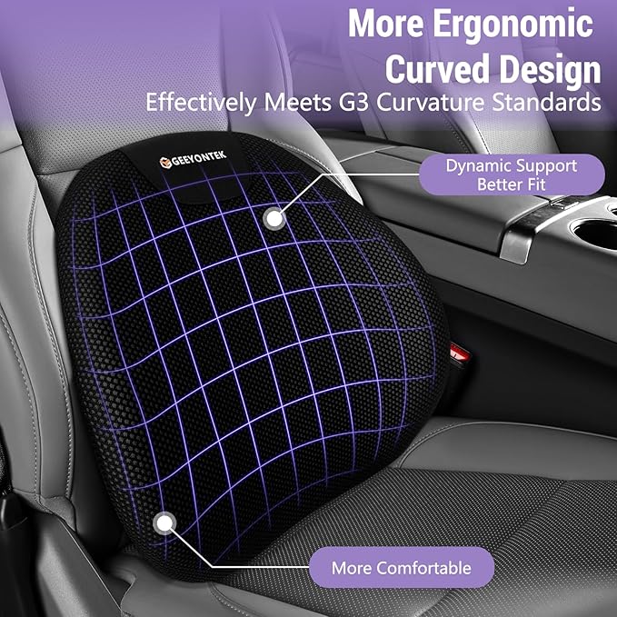 Car Seat Cushion and Lumbar Support Headrest Pillow Mesh Cover Memory Foam Ergonomic Car Cushion Back Neck Support Pillow Sciatica & Back & Tailbone Pain Relief Pillow Black