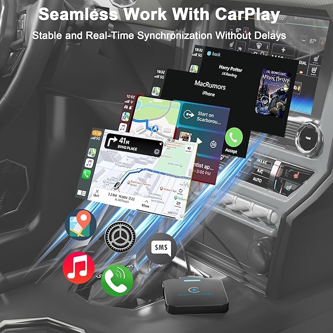 Wireless CarPlay Adapter for Apple - Convert Wired to Wireless, Plug & Play Dongle for iPhone & Factory Wired Cars - Fit Cars from 2016 and iOS 10+