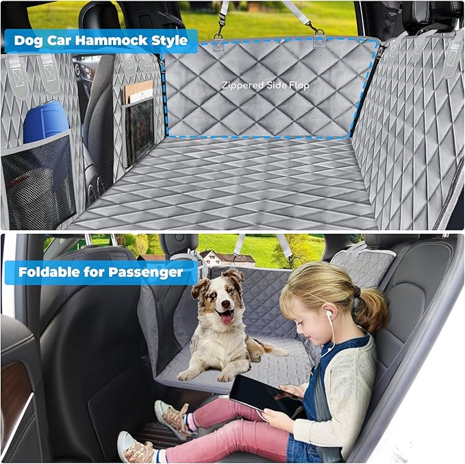 URPOWER 2026 Upgraded Back Seat Extender for Dogs - Large Hard Bottom Dog Car Seat Cover Holds 550lbs, Waterproof Dog Hammock Pet Bed with High-Density Foam Non-Slip Backseat Protector
