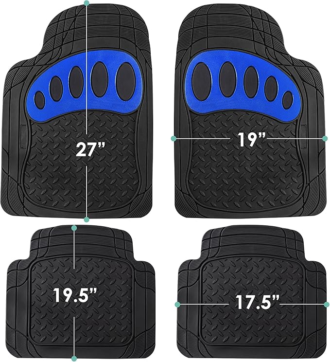 FH Group Automotive Floor Mats - Heavy-Duty Footprint Design Rubber Floor Mats for Cars, Universal Fit Full Set, Climaproof Floor Mats, Trimmable Floor Mats for Most Sedan, SUV, Truck Floor Mats Blue