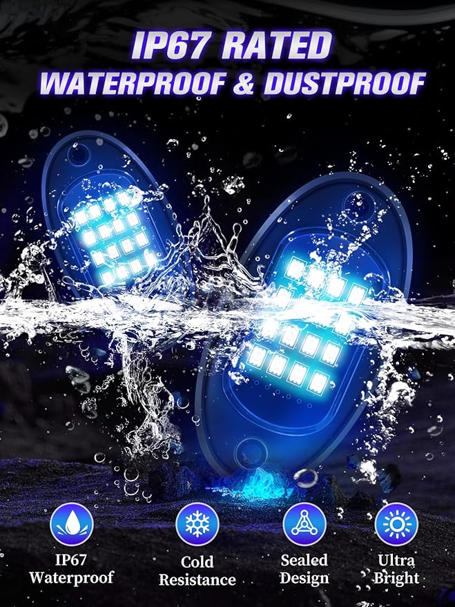 12 Pods RGB LED Rock Lights with APP/RF Remote Control High Brights Waterproof Underglow Multicolor Zone Neon Exterior Rock Lights for 12V Trucks Jeep UTV ATV RZR Offroad Pickup SUV Accessory