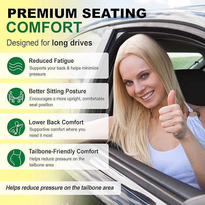 kingphenix 5-Piece Memory Foam Car Seat Cushion Set with Full Back Support Pillow, Comfort for Long Drives & Road Trips, Universal Automotive Comfort for Most Car, Van, Truck, SUV, Black