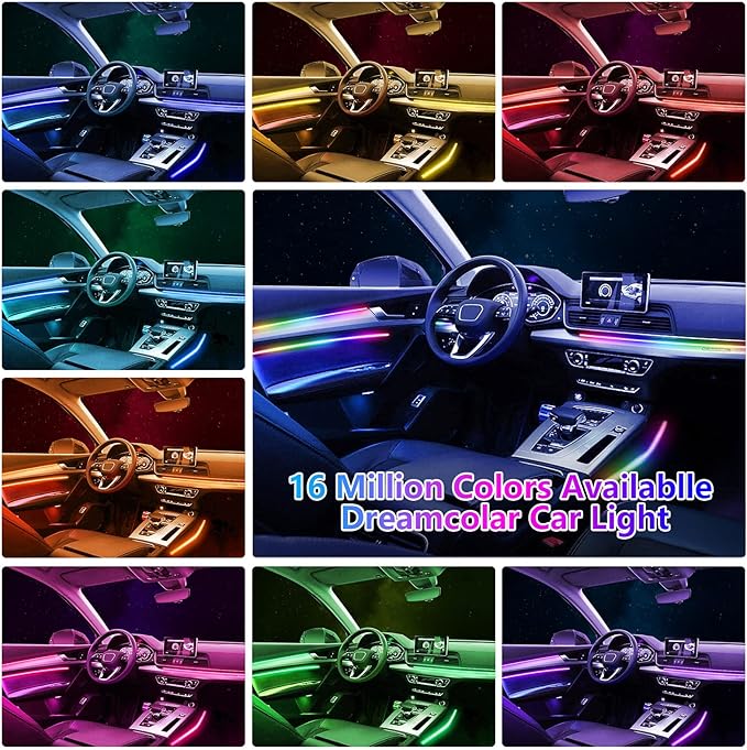 WEBUPAR Dreamcolor Acrylic Interior Car Lights, 22 in 1 RGB Car LED Strip Lights with APP Control and 213 Color Modes, Car Accessories Car Decorative Lights, Neon Car Ambient Lighting Kits