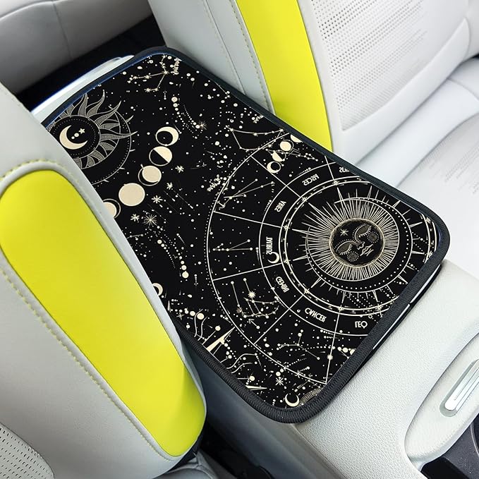 Auto Center Console Cover, Car Armrest Box Pad,Sun and Moon Soft Waterproof Auto Armrest Seat Box Cover Protector for Most Vehicle SUV Truck Car