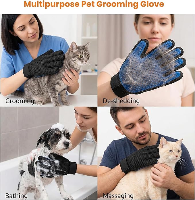 Pet Hair Remover & Shedding Solution: 5-Piece Complete Kit with Dog Grooming Glove, Furniture Cleaner Pad, and 3-Pack Washable Reusable Lint Rollers - Ideal for Home, Clothes, Carpet