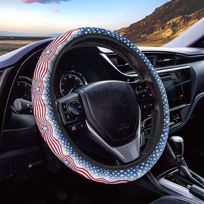 AFPANQZ Automotive Steering Wheel Covers Universal Fit 14 to 15 inch, American Star Steering Wheel Protector with Cloth for Women Keep Warm Comfort Grip Sweat Absorption Neoprene