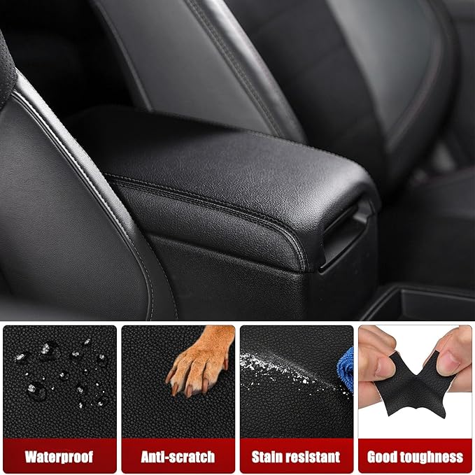 KBH Center Console Armrest Cover Replacement for Toyota Camry 2012 2013 2014 2015 2016 2017, Vinyl Leather, Car Arm Rest Lid Skin Upholstery, Black (Leather Part Only)