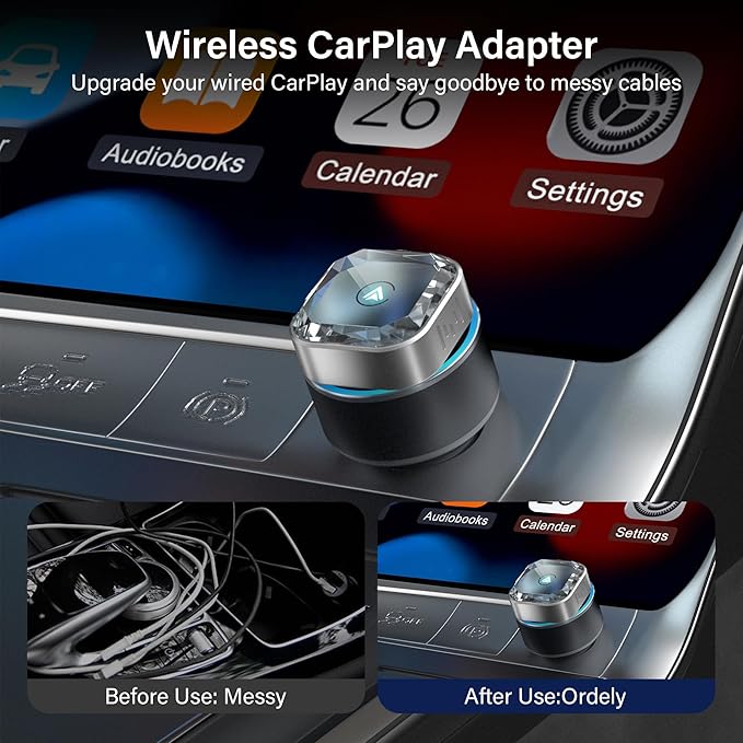 Wireless CarPlay Adapter for Apple iPhone & Android, Plug and Play 2-in-1 Wireless Car Dongle Bluetooth 5.4 Car Play Adapter, Wired to Wireless USB-A/Type-C Port Mini Sized & Fast Connection