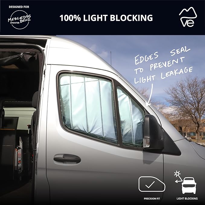 VanEssential Insulated Reflective Blackout Magnetic Window Covers Designed for Mercedes-Benz VS30 (Van Years 2019 to Current), Front Door (Pair), Charcoal Gray Reflective
