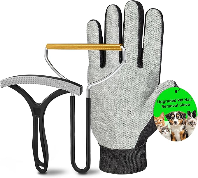 3PCS Pet Hair Removal Tool Set-Dog & Cat Hair Remover, Pet Hair Removal Glove, Carpet Rake for Carpet, Couch, Furniture, Car Interior & More-Reusable Pet Hair Remover for Multi-Surface Cleaning