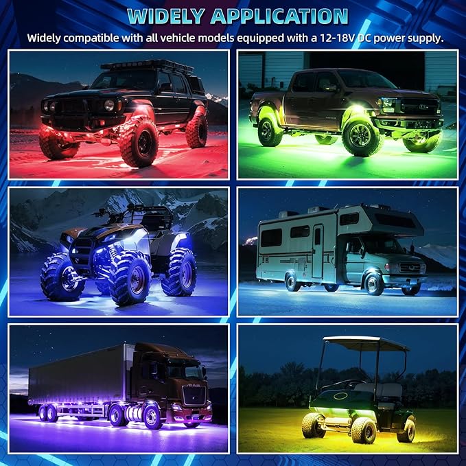 8 Pods Segmented RGB LED Rock Lights for Trucks Golf Cart Offroad Pickup SUV UTV, 12V Waterproof Underglow Lights Kit with APP/RF Multi Zone Control, Neon Multicolor Underbody Light with Brake