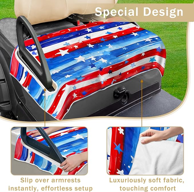 YOKYHOM American Flag Golf Cart Seat Covers for 2/4-Seater, Patriotic USA Seat Towel Blanket Keeps Seats Cool & Clean for Summer, Microfiber Fits EZGO, Club Car, Yamaha, 51"x31"