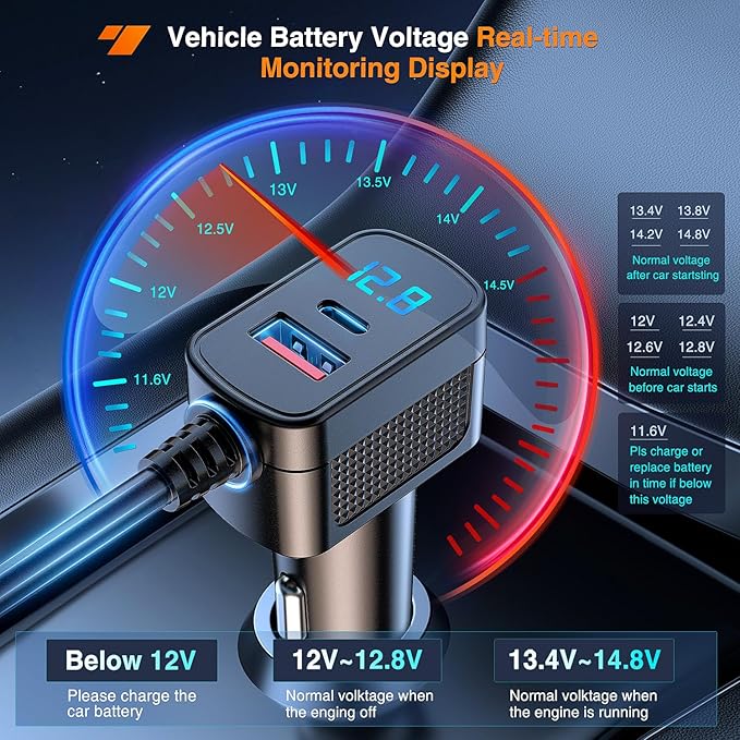 Nilight 9 in 1 Cigarette Lighter Adapter Splitter 3 Sockets PD 65W and QC3.0 18W Ports with Independent Switches LED Voltage Display for 12V 24V Cars SUV Van Truck Jeep Camper
