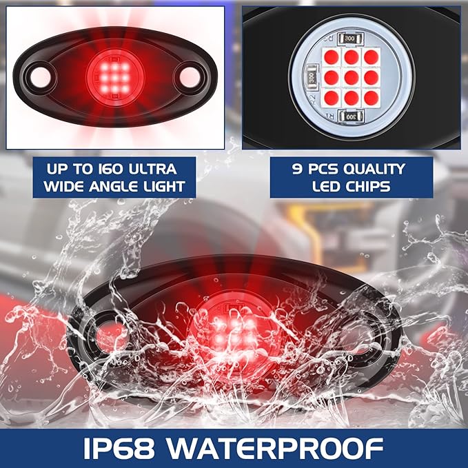 Macarrie 12 Pods Rock LED Lights for Car SUV Underglow Lights Waterproof Neon Trail Rig Lamp Lighting for Truck Motorcycle Boat ATV UTV and More(Red)