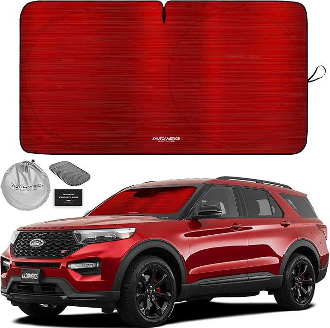 Autoamerics 1-Piece Windshield Sun Shade - Metallic Red Foldable Car Front Window Sunshade for Most Cars SUV Truck Heat Blocker Visor Protector Blocks Max UV Rays and Keeps Your Vehicle Cool - Medium