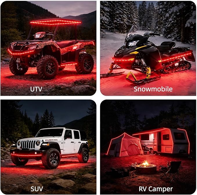 12V Marine Boat LED Light Strip Super Bright, 2 Pack 6.56FT IP68 Fully Waterproof RV Front Cap Lights, Golf Cart Underglow Roof Lights Strip for Truck ATV UTV SUV Car Pickup Trailer, Cuttable, Red