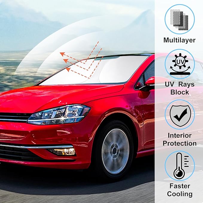 Windshield SunSshade Compatible with 2013-2021 Volkswagen Golf GTI e-Golf VW Golf R 4 Door Hatchback Accessories Sunshade Sun Visor Protector Keeps Car Cool