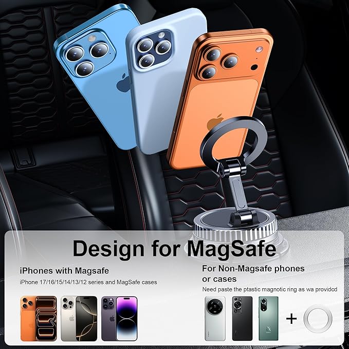 Car Phone Holder for Magsafe [2026 89+LBS Suction & 3700gf Magnetic] 360° Adjustable Cell Phone Mount, Phone Holders for Your Car Accessories Kit for iPhone 17-12 Series & All Speakerphones