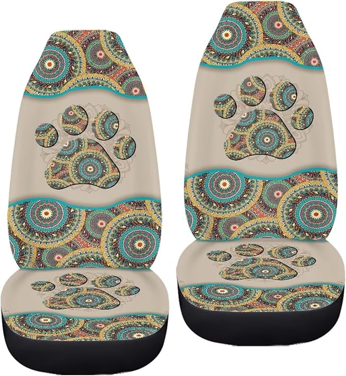BIGCARJOB Aztec Tribal Paw Car Seat Covers Front Seat Protector 2 Packs Set of Vehicle Interior Seat Mat Cover Universal Fit Cars,Sedan,Truck,SUV