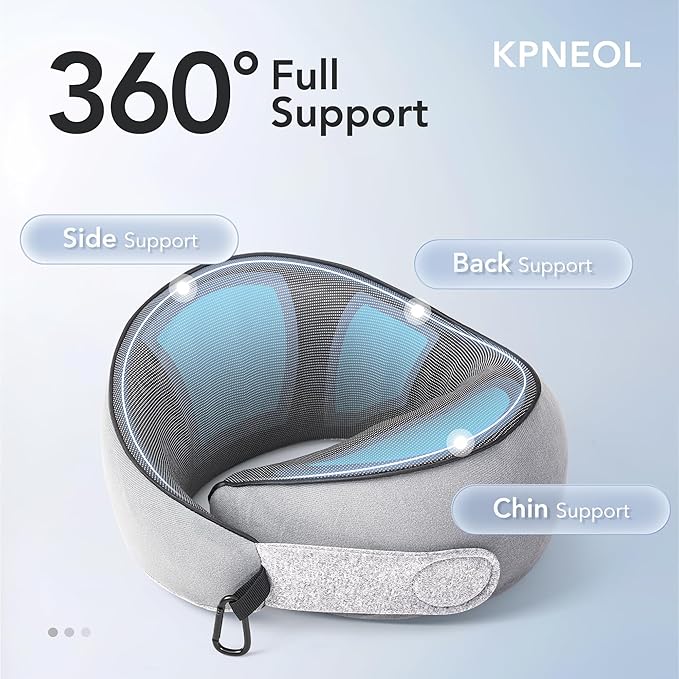 Travel Pillow, 100% Pure Memory Foam Travel Neck Pillow Airplane Neck Support Ergonomic Design for Traveling Suitable for Airplanes,Offices and Cars-Gray