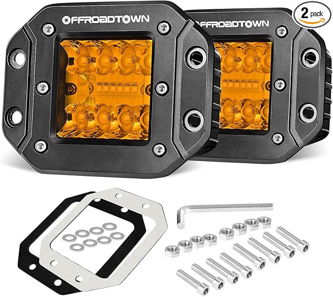 Amber Flush Mount LED Pods, OFFROADTOWN 2pcs 5'' 78W LED Driving Work Lights Spot Flood Combo Fog Light Yellow Lights for Truck Offroad UTV ATV SUV 4x4 Car