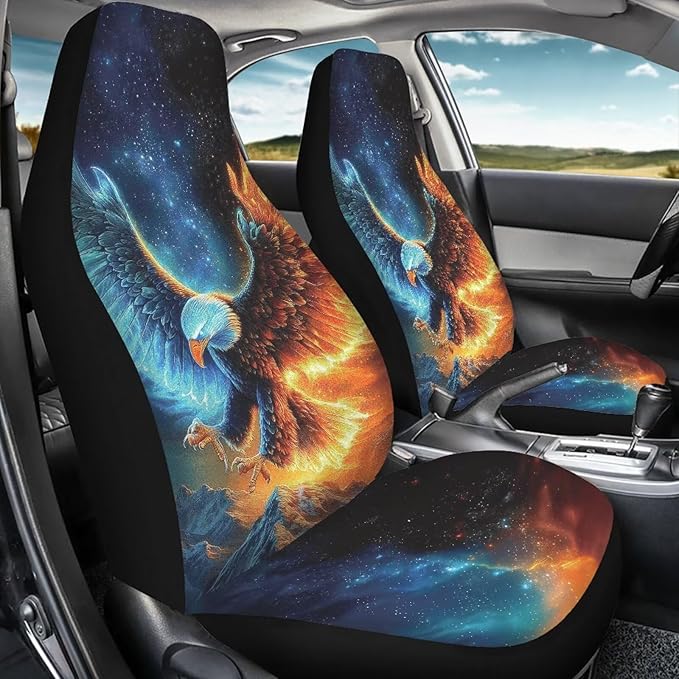 KEIAHUAN Eagle Pattern Full Set Seat Covers for Car Front Seat Covers and Split Rear Bench Seat Covers Washable Stretchy Universal Vehicle Seat Cushion Cover Universal Fit for Cars, Trucks, SUV, Van