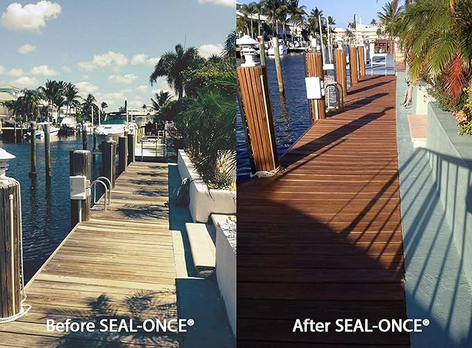 Seal-Once Nano+Poly Penetrating Wood Sealer with Polyurethane - Premium Waterproof Sealant -2 Gallon & Light Brown