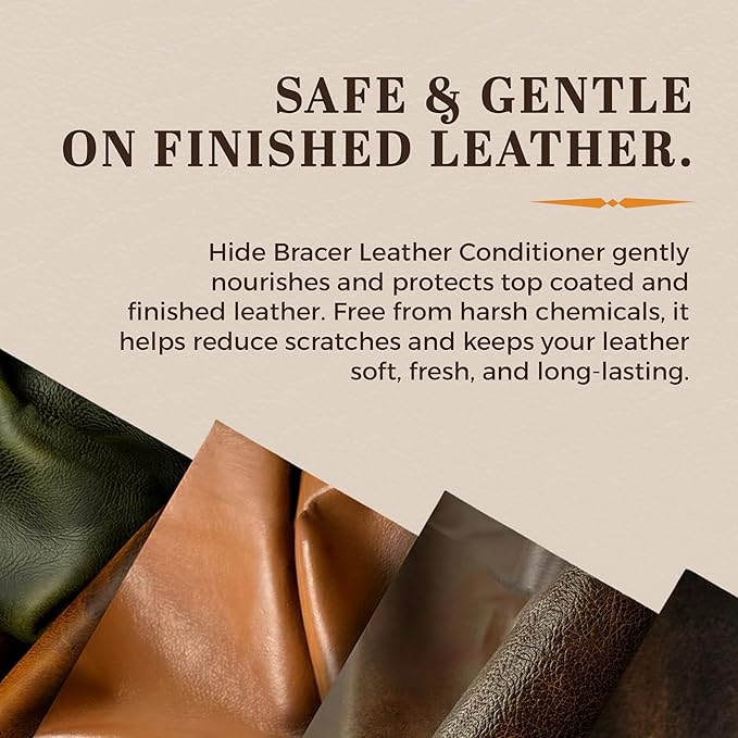 Hide Bracer Leather Cleaner and Conditioner 8 Fl oz | Cleans, Conditions, Protects | Prevents Drying, Cracking & UV Fading of Finished Leather, Furniture, Car Seats, Saddles & Purses