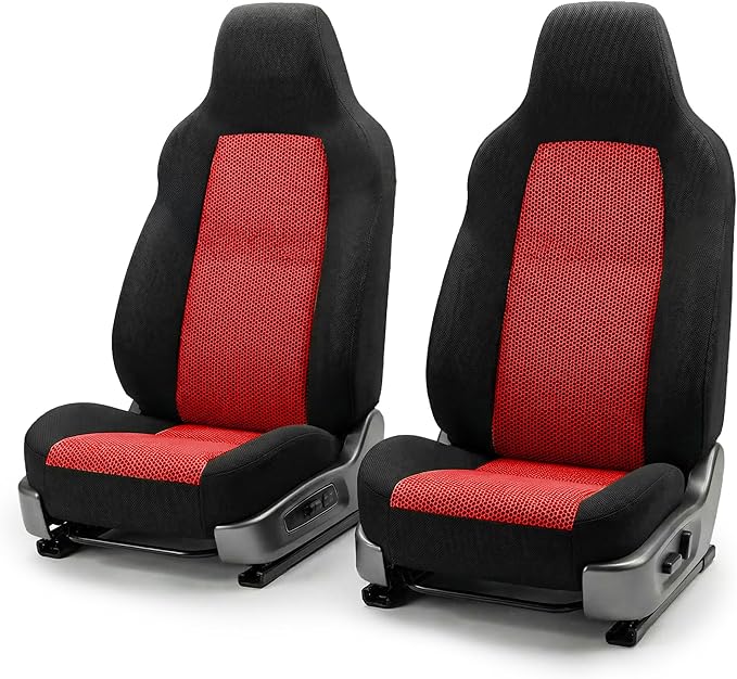 FH Group Automotive Front Car Seat Covers for SUV, Trucks, Sedan and More - Universal Fit Front High Back Design Interior Accessories - 3D Mesh Fabric Center Panel - Red