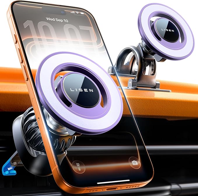LISEN Fits MagSafe Car Mount Car Phone Holder,Strong Magnetic Phone Holder for Car Magsafe, Dashboard Vent iPhone 16 Car Mount Holder Car Accessories for iPhone 16 15 14 13 12 Pro Max,Purple