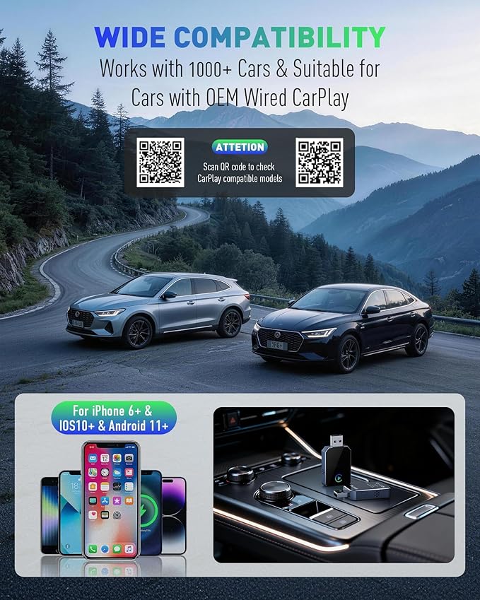 SPIRITIME Wireless CarPlay Adapter for iPhone, 2026 Upgraded 2-in-1 Android Auto CarPlay Wireless Adapter, Convert Wired to Wireless, Fast & Stable, Plug & Play (Space Gray)