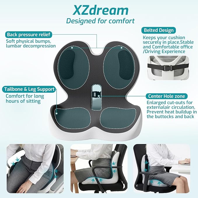 Ergonomic Seat Cushion,Office Chair Cushion with Lumbar Support Pillow,Car Orthopedic Seat Cushions,Designed for Sciatica,Tailbone,Back Pain Relief,for Office,Car,Truck,Home,Desk Chair