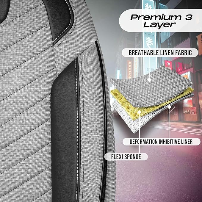 Premium Car Seat Covers Front Seat - Linen Car Seat Cover for SUV, Cars, Most Pickups, Grey-Black, Car Seat Protector, Car Seat Covers Front Seats, Car Seat Protector