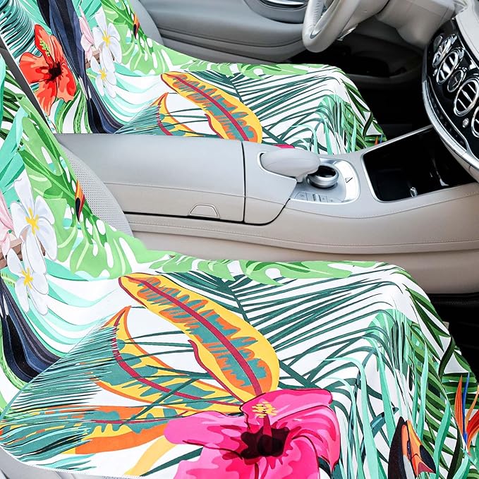 1 Pack Car Seat Towel Covers with Storage Bag 63 x 32 Inch Athletic Running Towel Seat Sweat Washable Non Slip Cover Gift for Car Outdoor Sport Activities (Tropical Toucan)