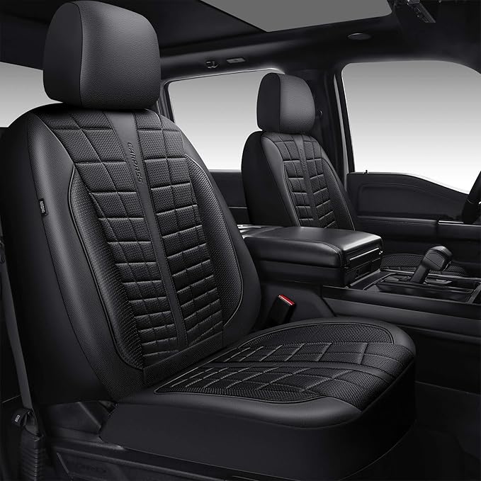 CAR PASS 3D Air Mesh Seat Covers for Car, Leather Car Seat Cover Front Seats, Breathable Foam Premium Leather Mesh Front Seat Covers Universal Fit for Cars Sedans Trucks Vans SUVs, All Black