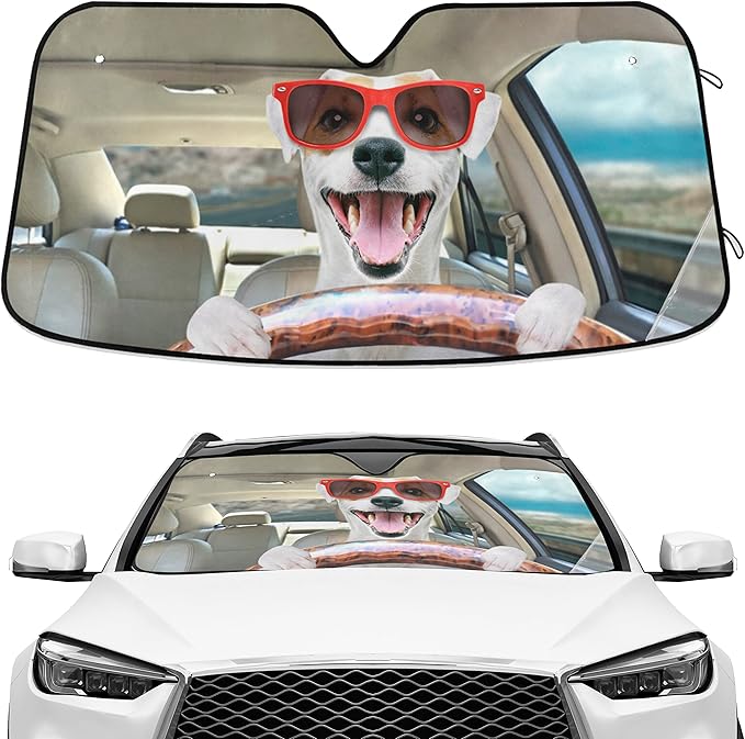 Funny Dog Windshield Sun Shade Basset Hound Car Shade Blocks UV Rays Visor Protector Accordion Folding Sun Reflector Auto Sunshade for Truck SUV to Keep Your Vehicle Cool