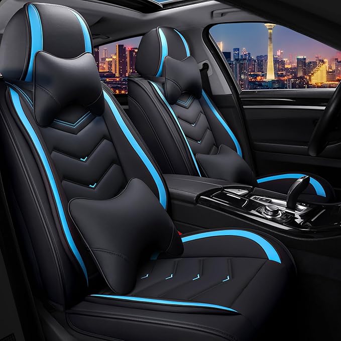 CTDS Car Seat Covers for Nissan Pathfinder 2000-2026, Stylish Sport Seat Cover, Premium Nappa Leather Car Seat Cover. Automobile Seat Covers Sets.(Luxury 2 Seats/Black Blue)