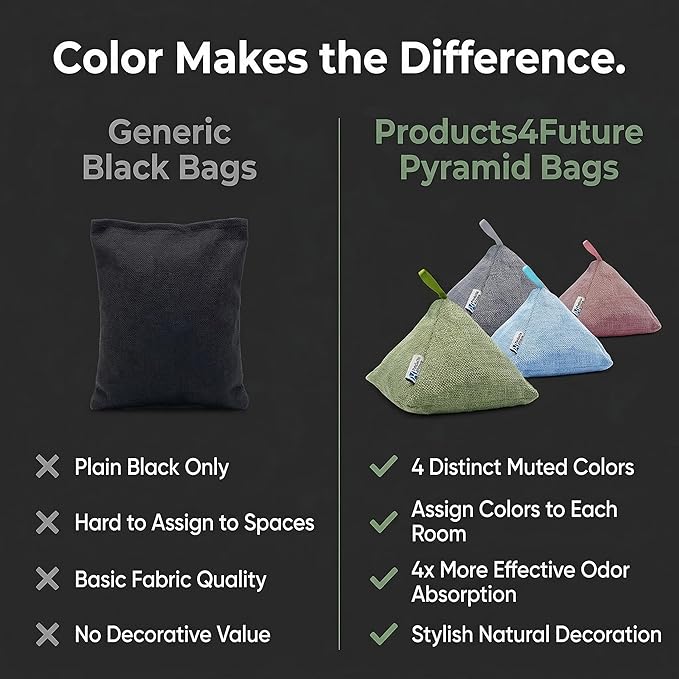 4 pack Naturally Activated Bamboo Charcoal Air Purifying Bags | Natural Home Deodorizer Bag | Charcoal Bag Odor Absorber For Pets | Odor Eliminator & Moisture Absorber Air Freshener Bag (100g Pyramid)