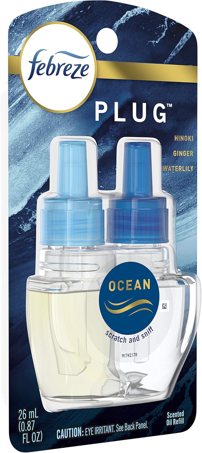 Febreze Origins Fade Defy PLUG Air Freshener & Odor Eliminator, Ocean, (1) .87 fl. oz. Oil Refill