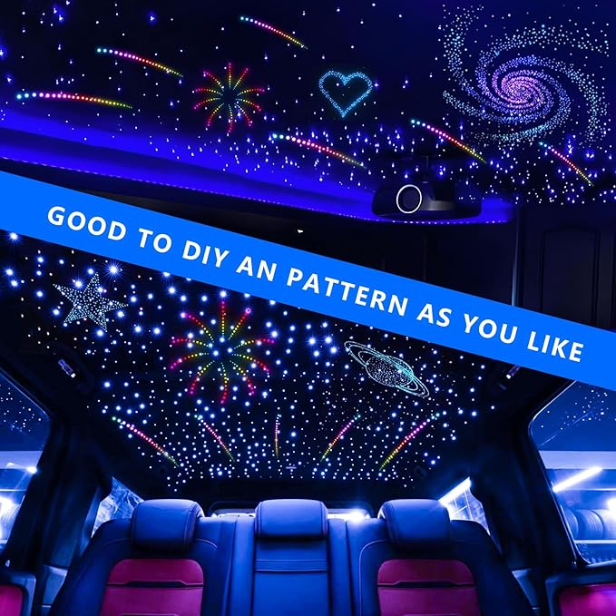 WEBUPAR 3.2W 6LEDs Meteor Starlight Headliner Kit, 300pcs 0.01in 6.56ft, RGBW Shooting Stars Fiber Optic Lights with Bluetooth APP Control for Car/Home Theater