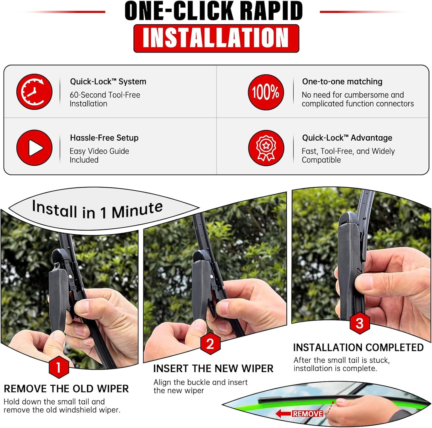 Windshield Wiper Blades Replacement for Ford Focus 2012 2013 2014 2015 2016 2017 2018 Original Factory Quality Front Rear Wipers Blade Set for My Car - 28" 28" 12" (Pack of 3)