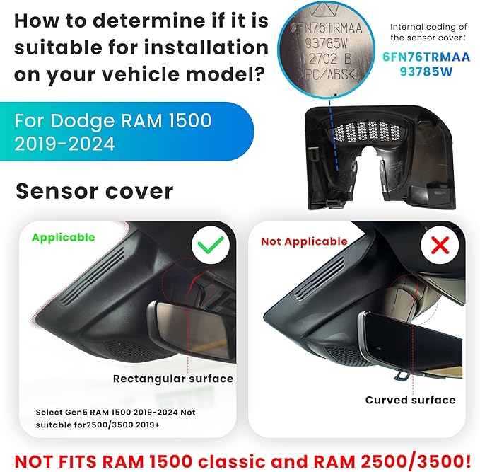 QHI 4K Dash Cam Fit Dodge RAM 1500 2019-2024, Hidden OEM Style, 4K Front & 1080P Rear Camera, 128GB EMMC, 24H Parking Mode, GPS & CPL, for Rebel Big Horn Laramie (S87 Front only 4K)