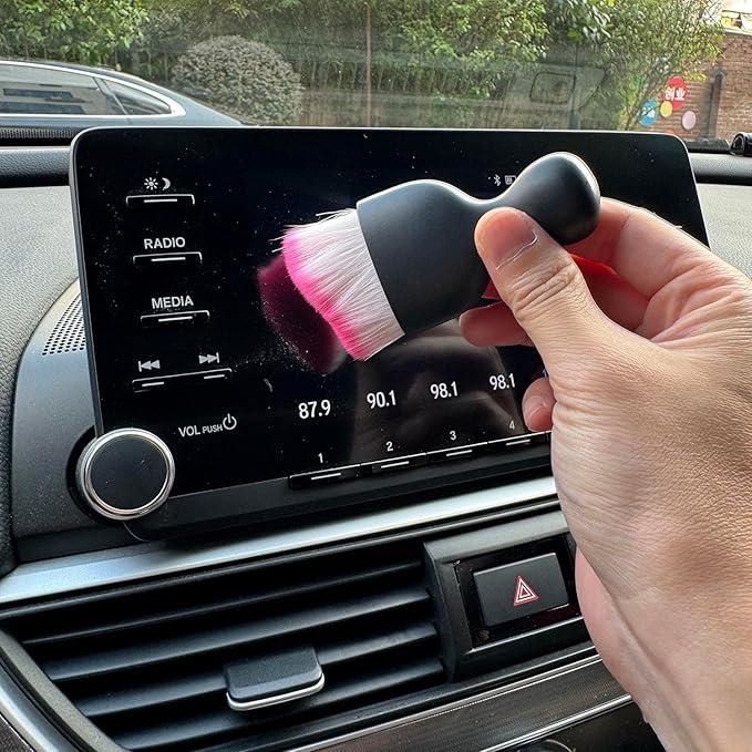 Car Detailing Brush, Soft Bristle Cleaning Brush, Scratch-Free Auto Duster Tool for Dashboard, Air Vents, Leather & Interior Cleaning (Black&Rose)