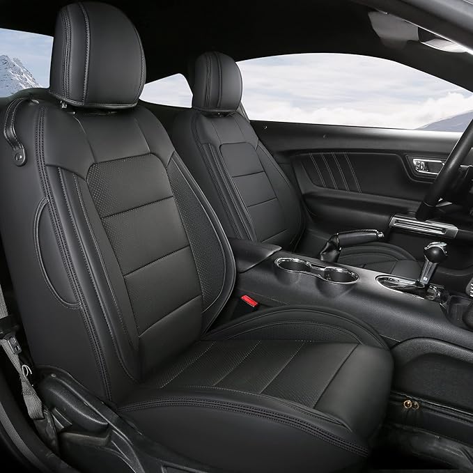 GIANT PANDA Customized Full Set Car Seat Covers Fit Ford Mustang Coupe Hardtop 2015 2016 2017 2018 2019 2020 2021 2022 2023 2024 2025 2026- (Black)
