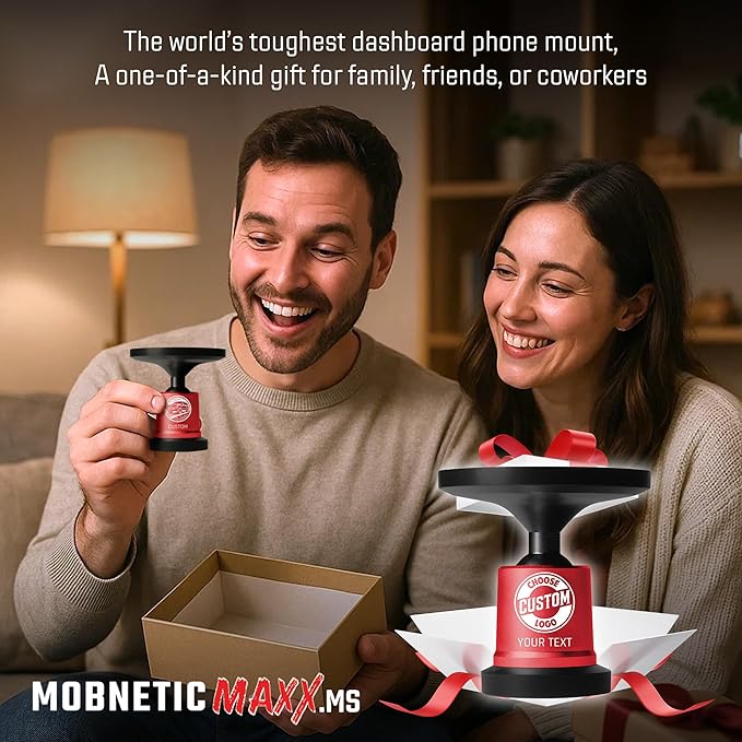 Mob Armor MobNetic Maxx MS - Customized MagSafe Compatible Magnetic Phone Holder for Car, Personalized Phone Mount Made w/ Heavy Duty Aluminum Metal, Works w/ iPhones & Androids - Red